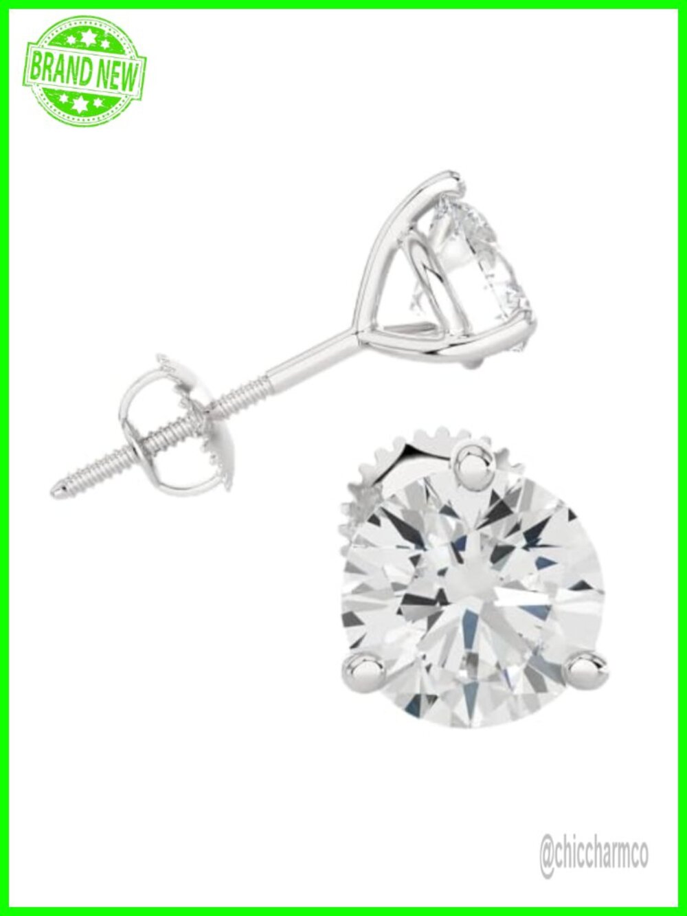 14K White Gold Lab Grown Diamond Stud Earrings Screw Back